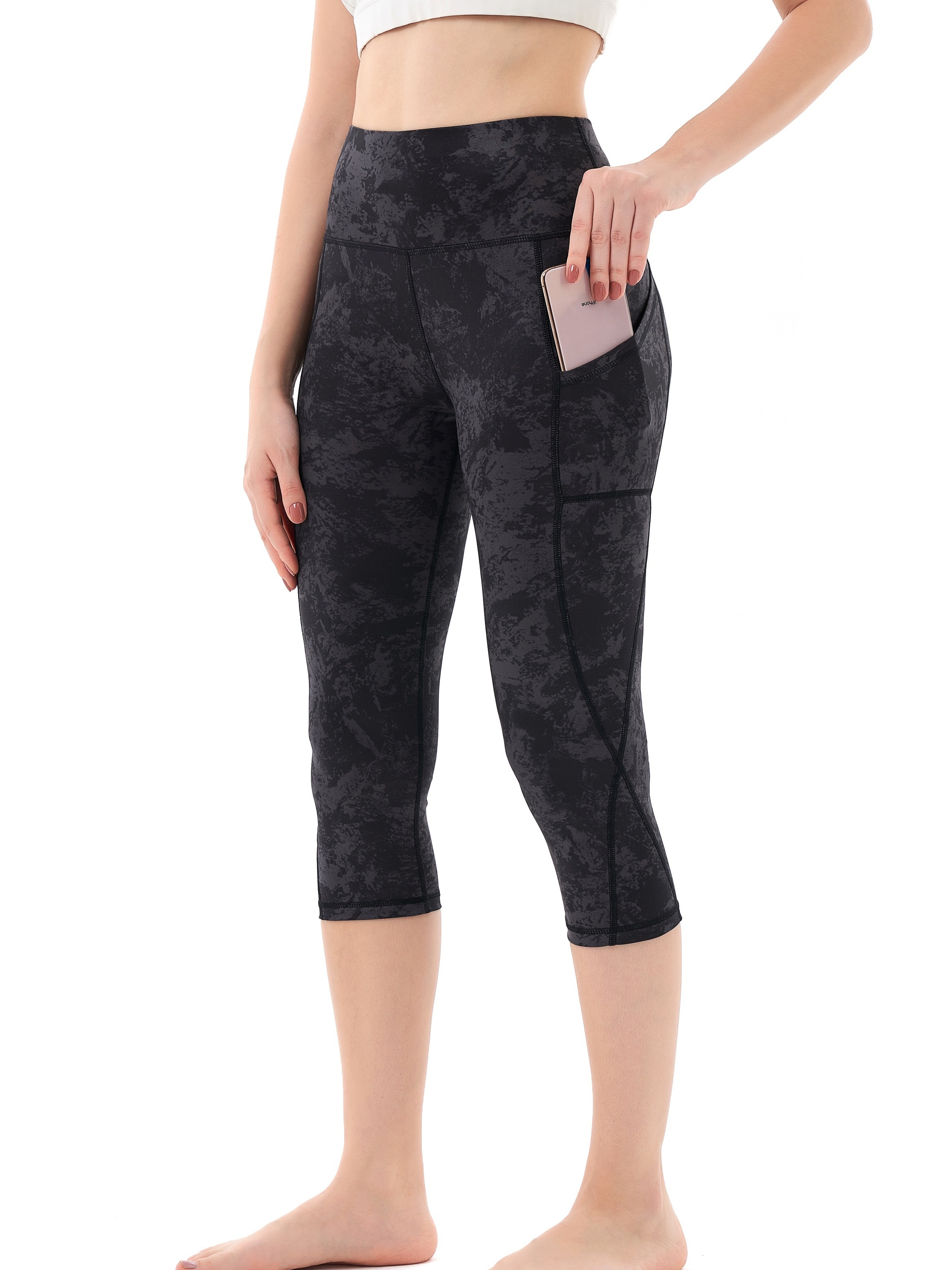 Msh Contrast Breathable Sports Capri Leggings With Pocket, High Waisted  Yoga Tight Capri Pants, Women's Activewear
