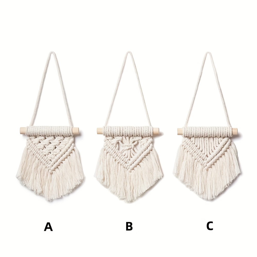 Image of 1pc/3pcs Mini Macrame Wall Hanging Set Cute Boho Christmas Tree Decoration Car Ornaments Woven Art Decor For Dorm Home Decor Car Pendant Additions