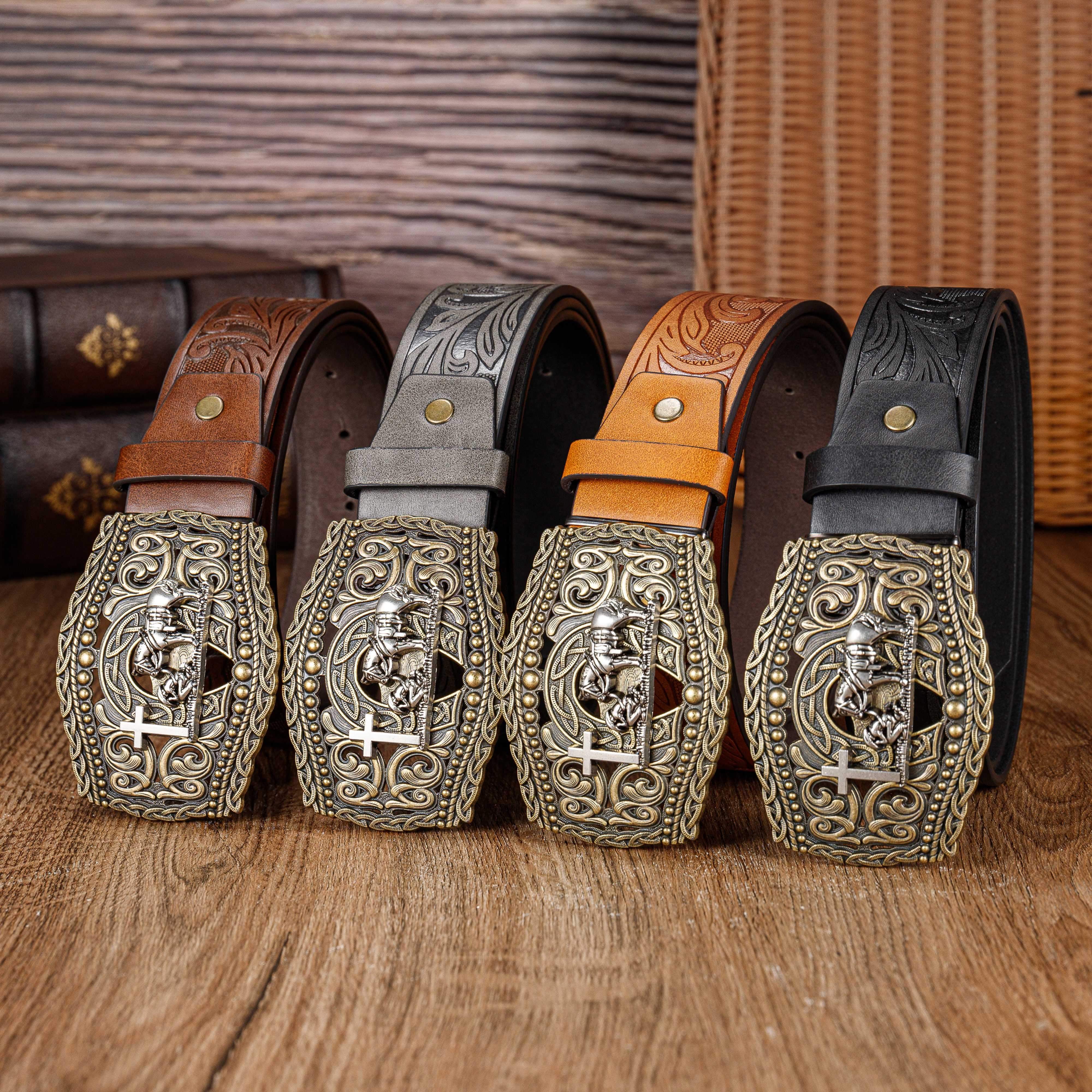 Playing Cards Western Buckle Embossed Men's Casual Belt Fashion Pu Leather  Belt - Temu