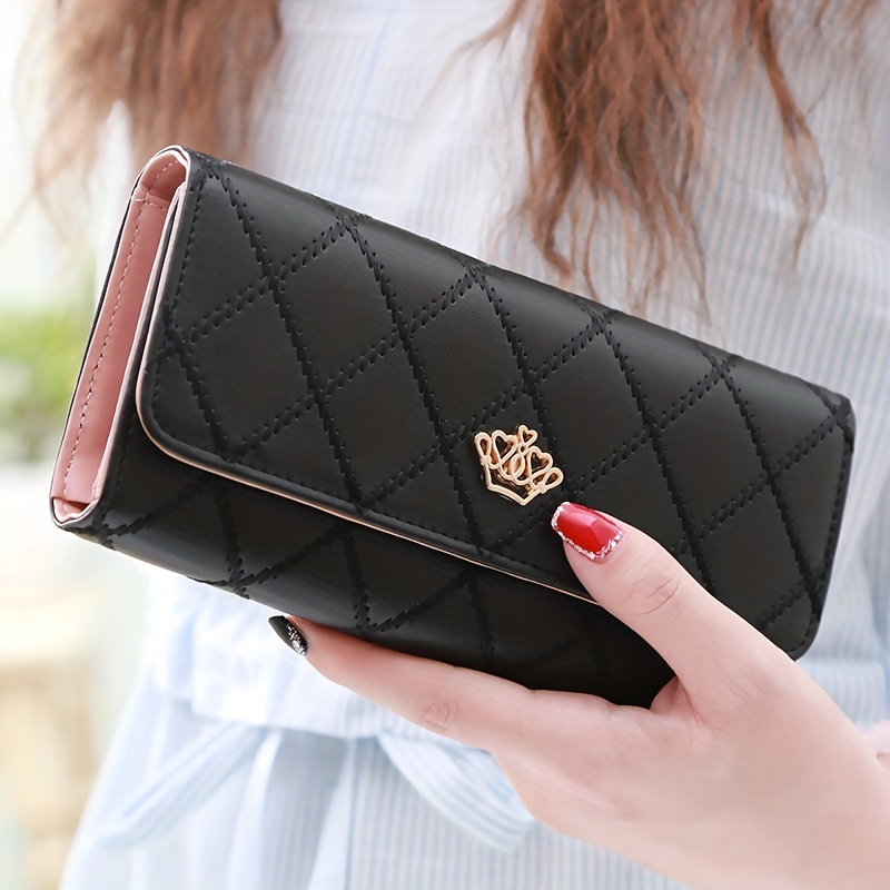 

Fashion Argyle Quilted Triplefold Wallet, Pu Leather Multi-card Slots Card Holder, Perfect Clutch For Daily Use