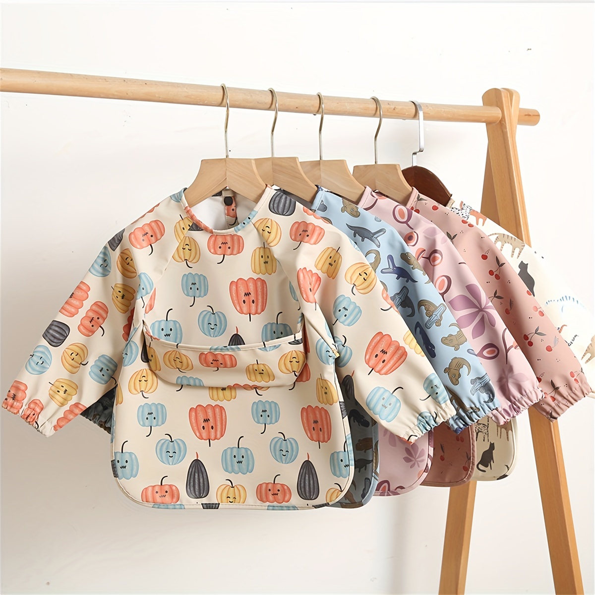 Babero de mangas largas impermeable para bebés y niños, con bolsillo, talla  única