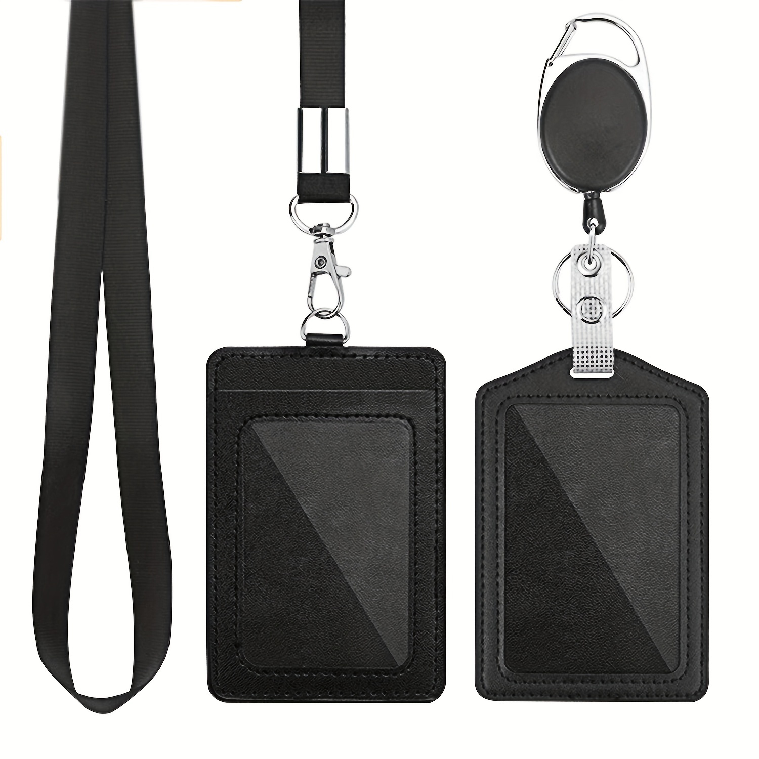 Pu Leather Id Badge Card Holder Wallet Black Badge Holder - Temu
