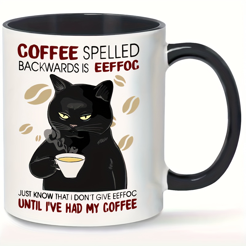 Portable Ceramic Coffee Cup Black Cat Design With Effoc - Temu