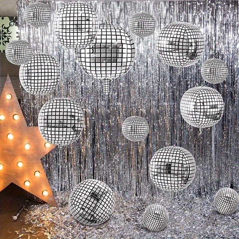 HOMEZZO Dancing Queen Party Backdrop Decoration - Mamma Mia Disco Theme  Party, Light Blue Sparkly Tinsel Foil Curtain Photo Booth for Birthday Baby