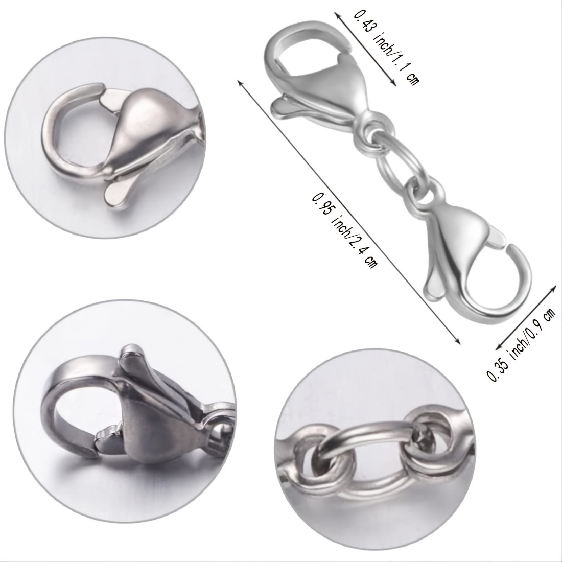 4 PCS Double Lobster Clasp Extender, Double Claw Connector Silver Bracelet  Extender Clasps Small Necklace Shortener Clasp for DIY Jewelry Making,  24mm/ 0.95 Inch 