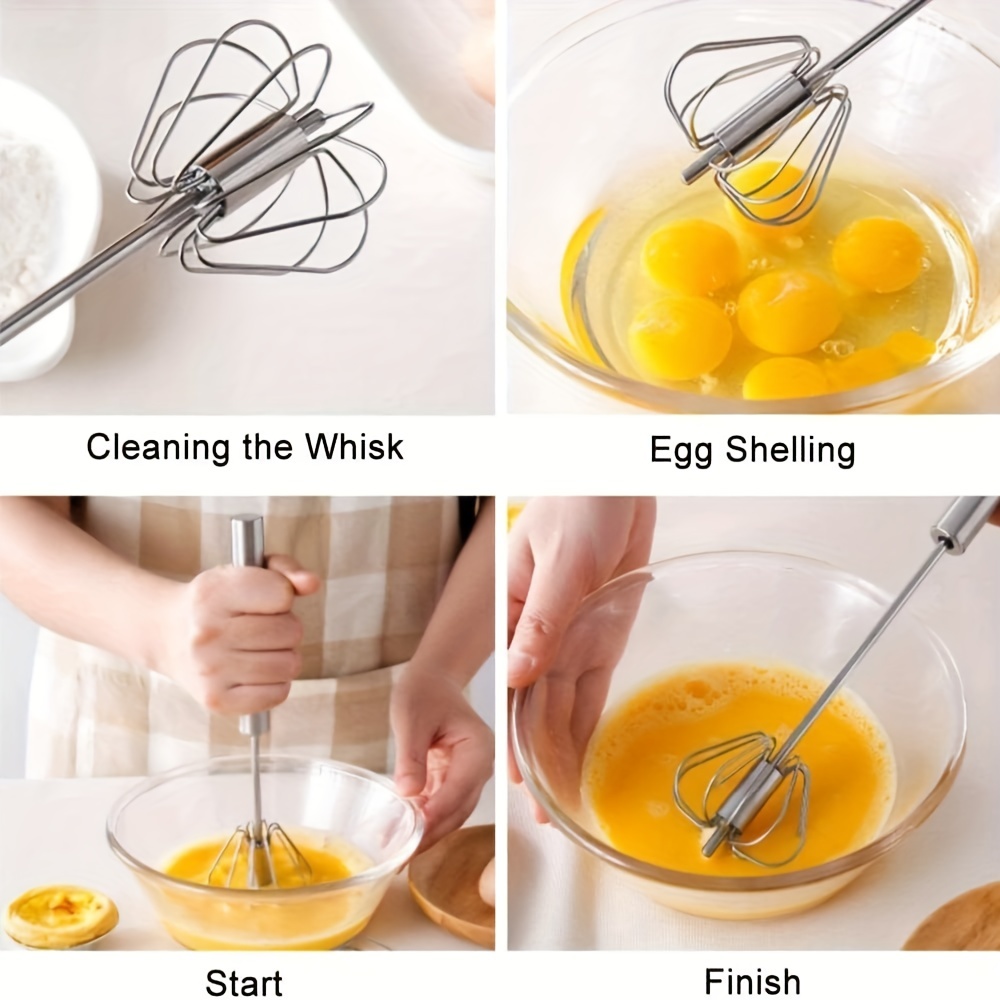 Stainless Steel Semi-automatic Egg Whisk - 3pcs Hand Push Rotary