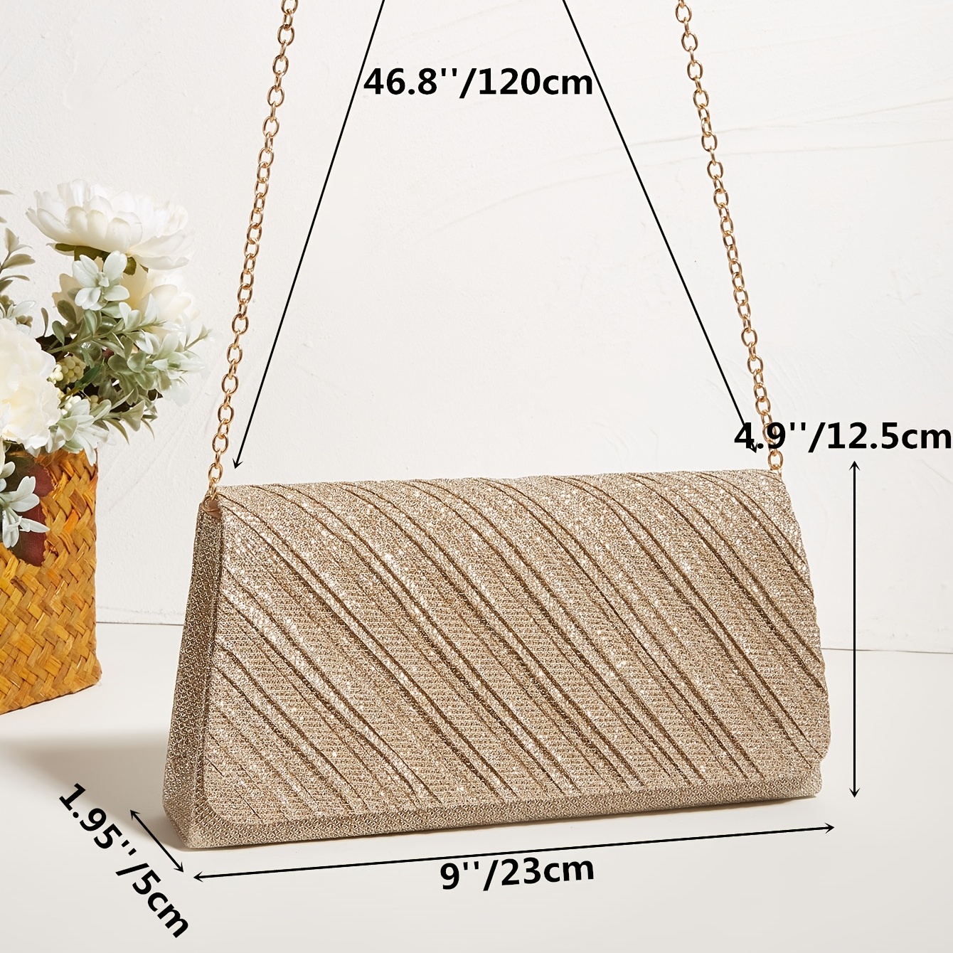 Glitter Evening Bag Pleated Flap Crossbody Clutch Chain