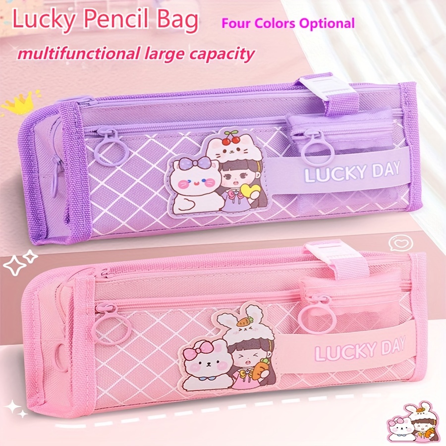 Cute Pencil Bag Big Capacity Pink Oxford Pen Case Stationery