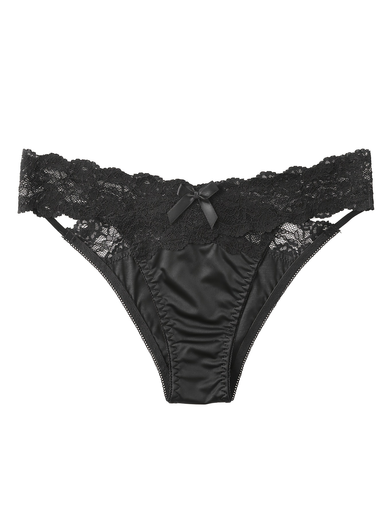 Black Cotton Bikini Underwear with Lace Trim