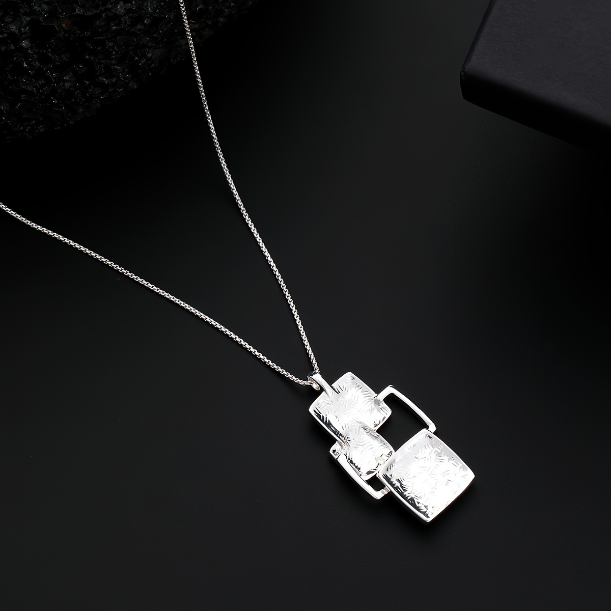 elegant boho chic silvery plated geometric square pendant necklace   weddings parties   wear details 8