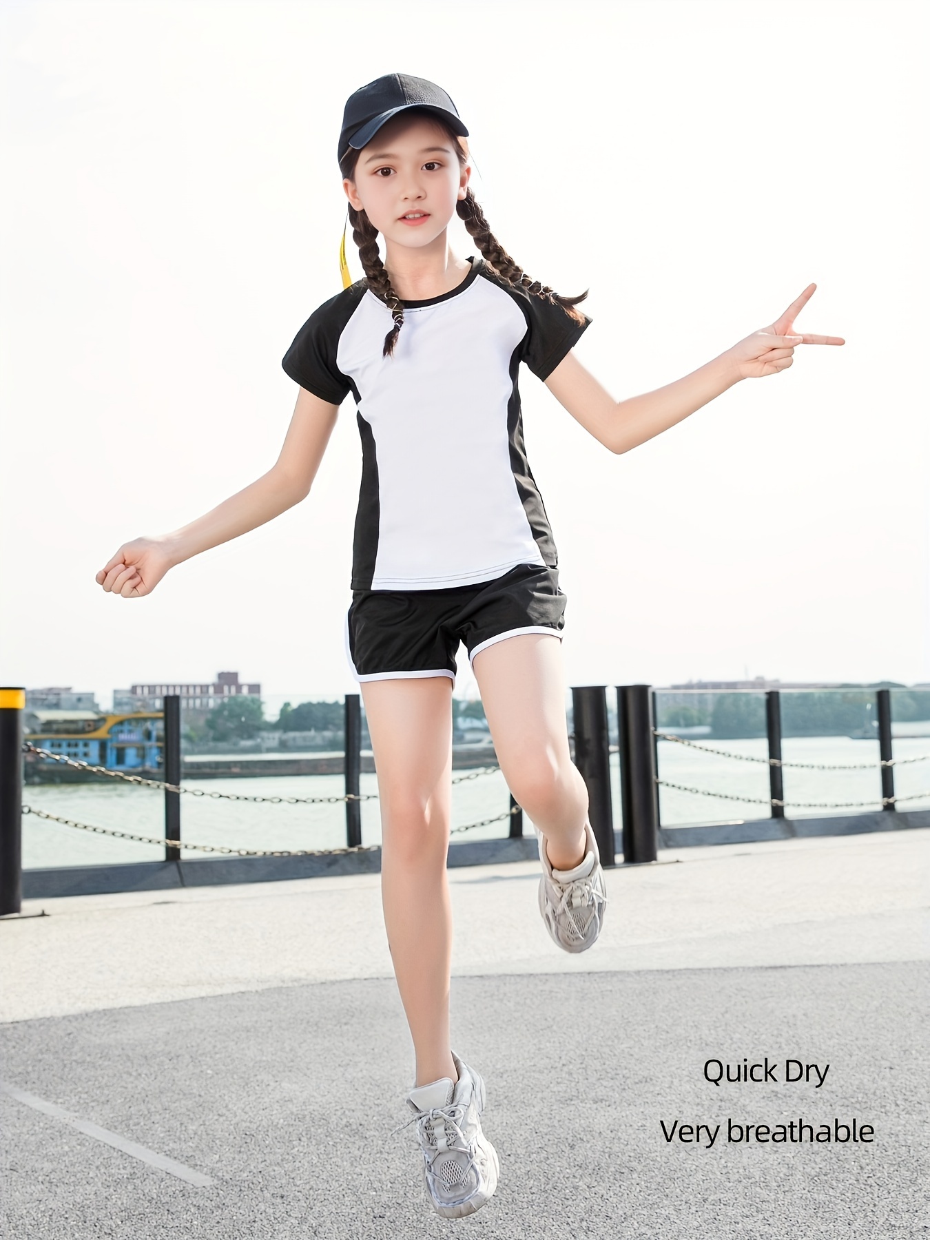 Girls Activewear Raglan Sports Tee & Track Shorts Set For Workout