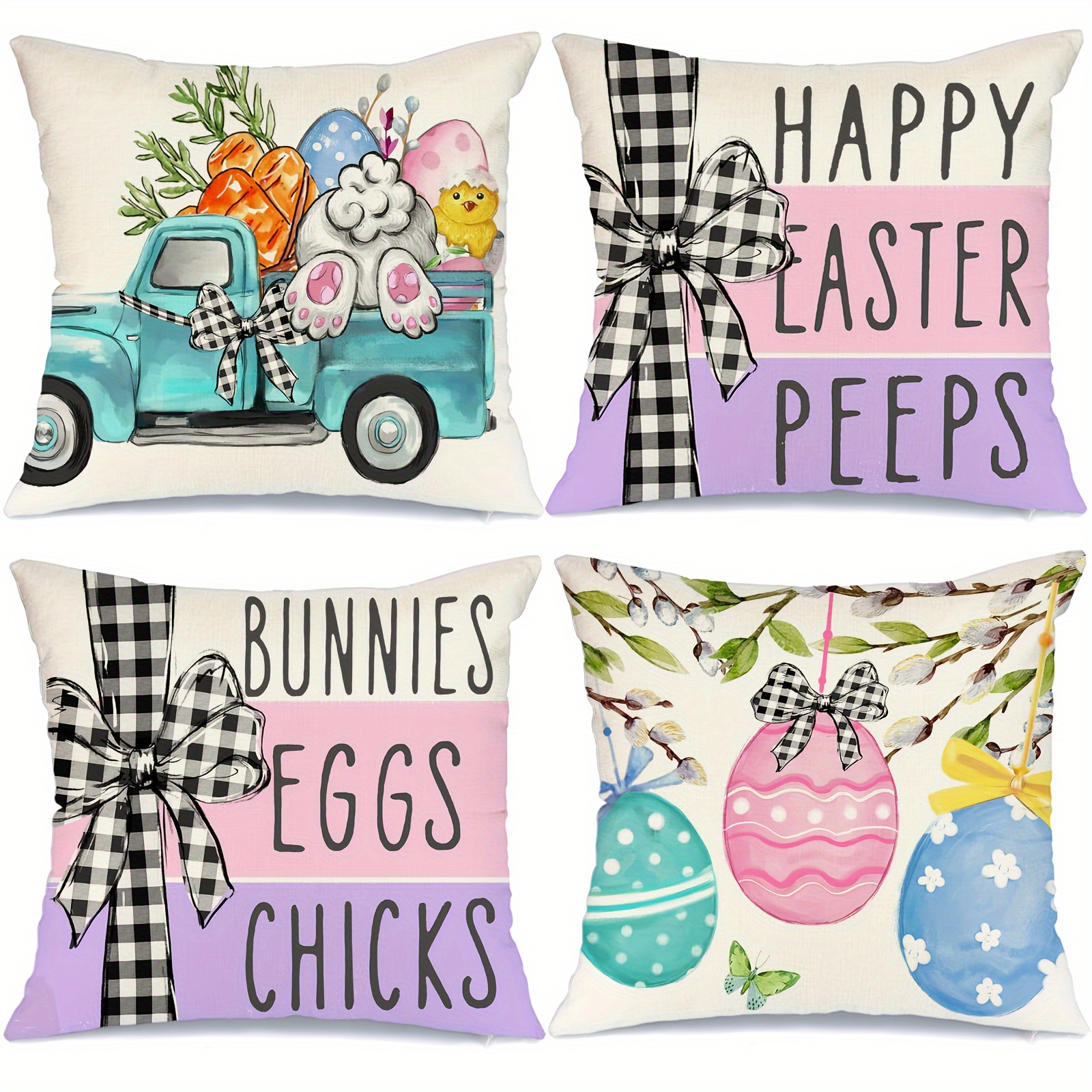 

Set Of 4 Throw Pillow Covers Truck Bunny Tail 18x18 Eggs Decor For Couch