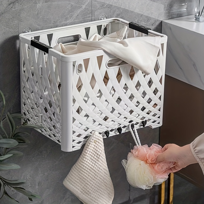 1pc Wall-Mounted Laundry Basket for Bathroom - Large Folding Dirty Clothes  Basket with Plastic Storage - Convenient and Organized Dirty Clothes