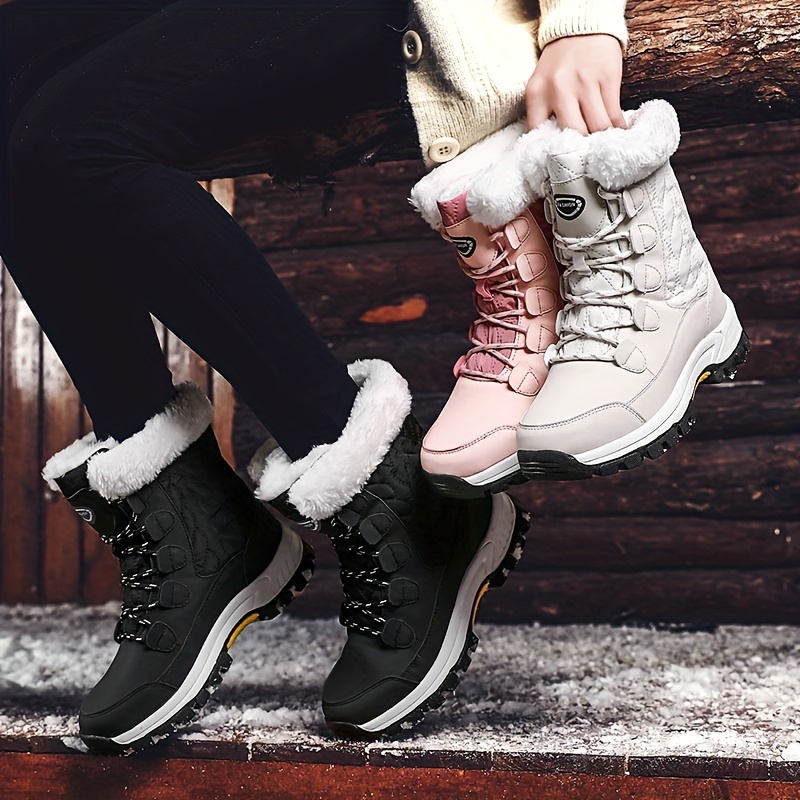 Cute Winter Boots Women Fashion, Womens Snow Boots Flat Non Slip Velvet  Warm Short Boots Comfortable Solid Color Lace Up Furry Riding Boots
