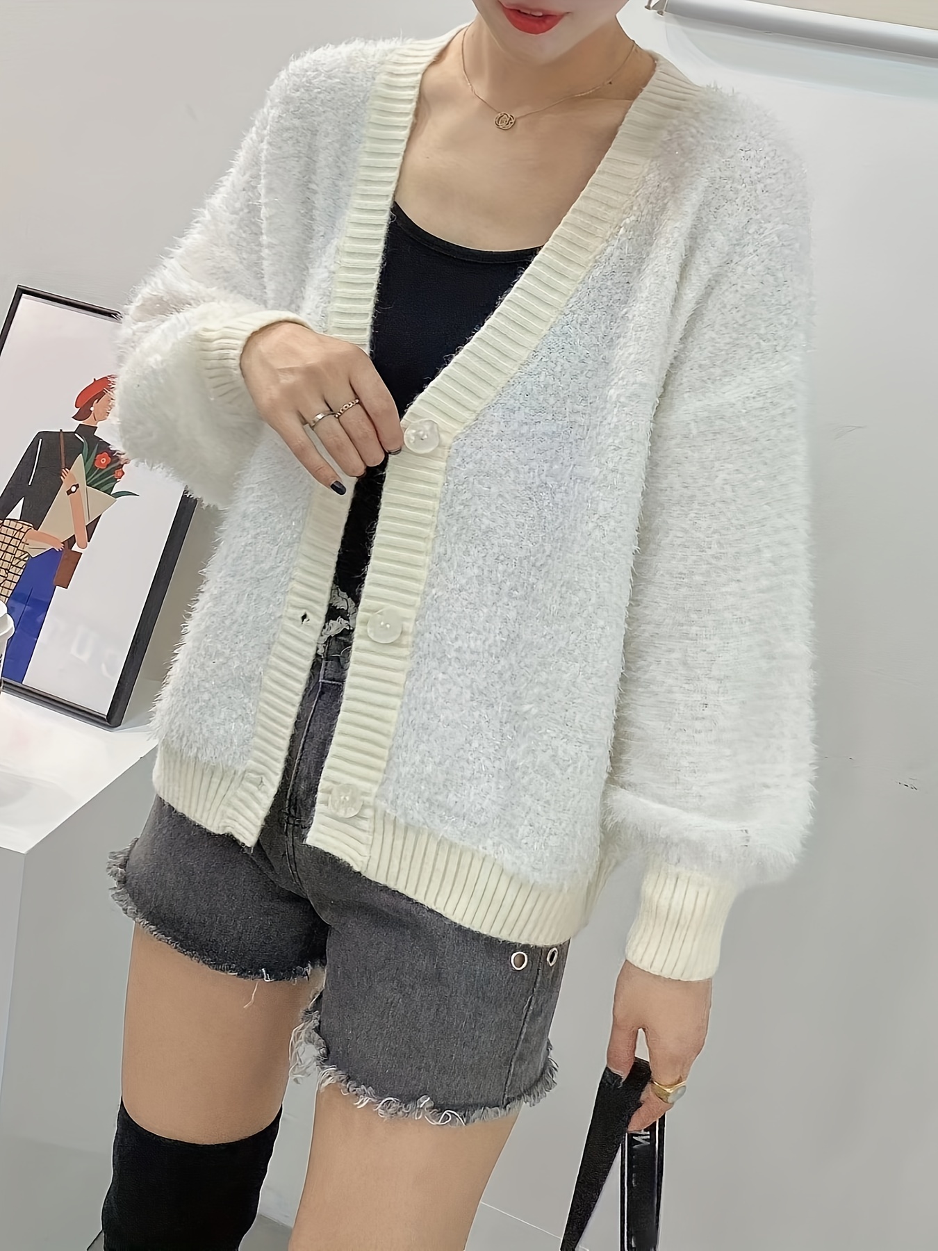 White loose hot sale knit cardigan