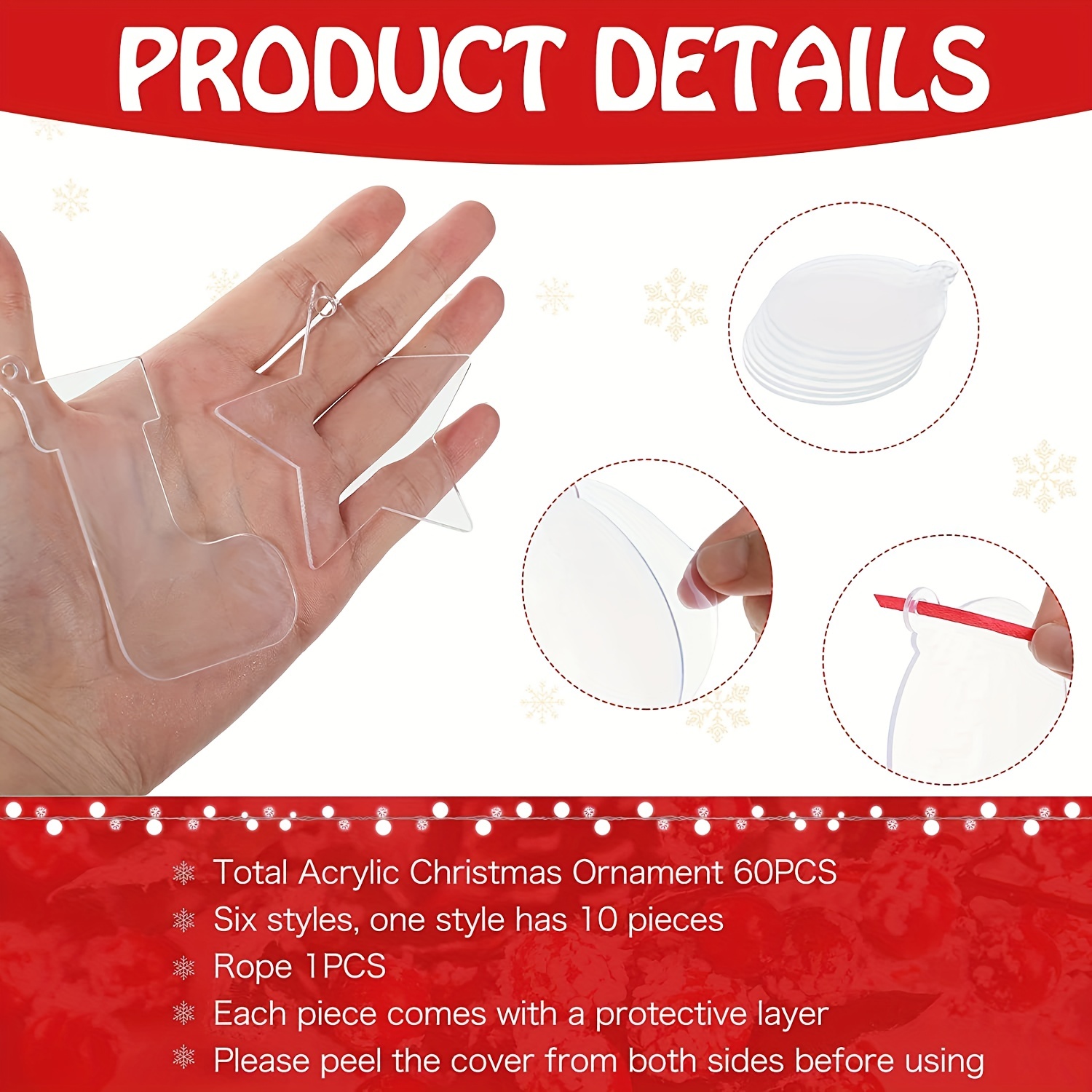 Clear Acrylic Ornament 72-pcs Clear Acrylic Ornament Blanks Disc Acrylic  Blank For DIY Crafts Christmas