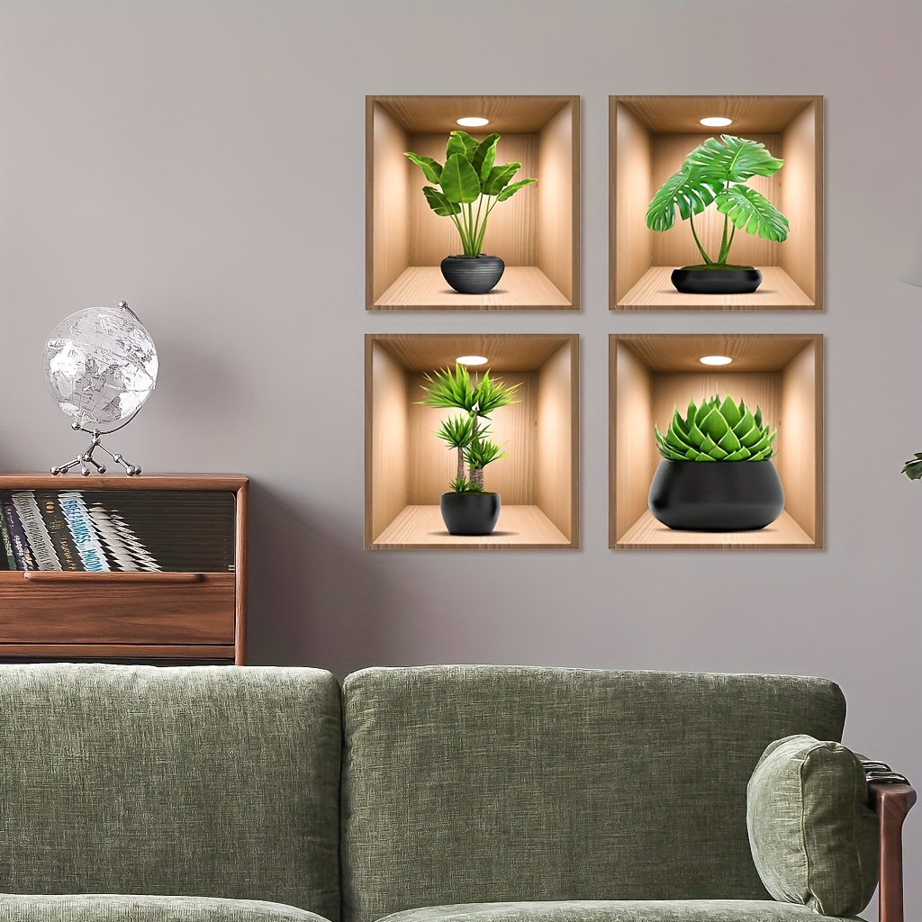 CAINCAY Pegatinas de pared 3D de plantas verdes, 6 unidades, para salón,  PVC, hojas verdes, hojas verdes, murales, flores en maceta, pegatinas de  pared para cocina, oficina, decoración de pared : 