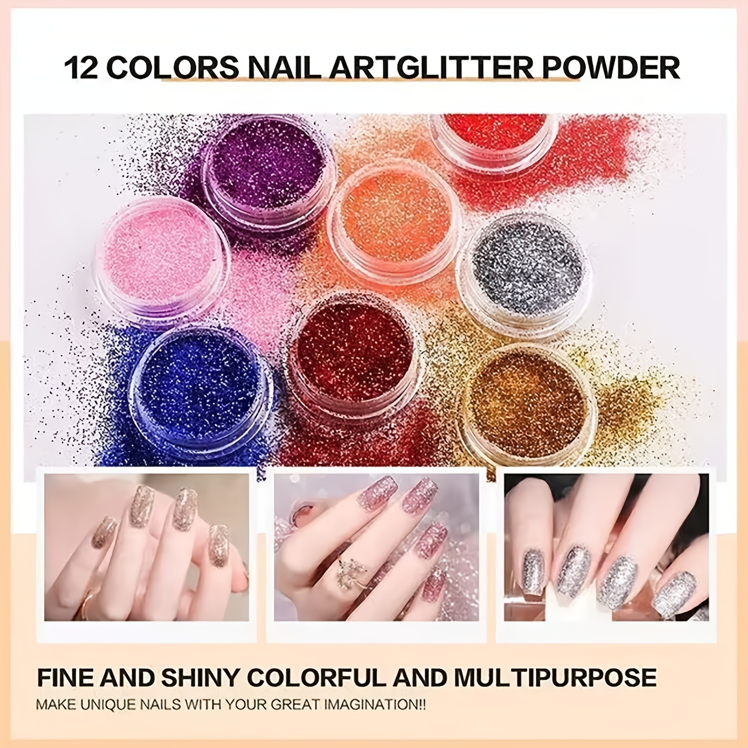 KADS Glitter Nail Powder 12color Glitter Acrylic Powder Dust Nail Art Tips  for Nail Accessories