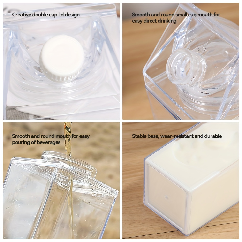 Square Milk Cups Creative Transparent Plastic Water Bottle - Temu