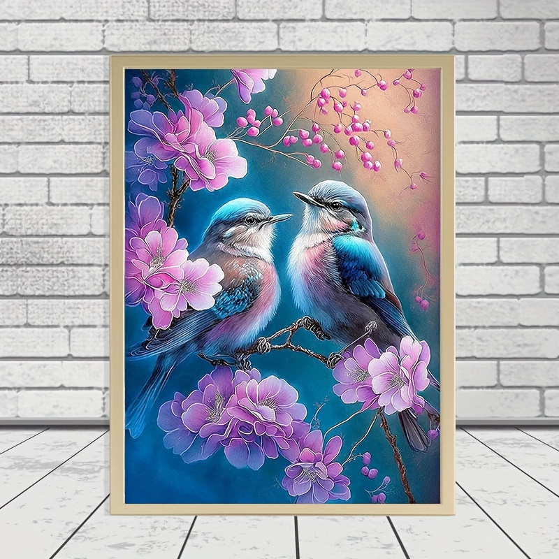 5D Diamond Painting Pink Blossom Blue Jay Kit