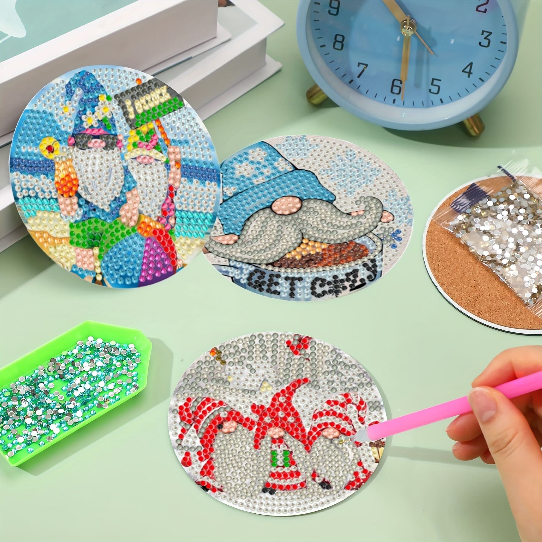 Diamond Painting Coasters Kits With Holder Gnome Rhinestone - Temu