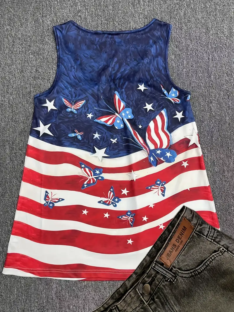 Women's American Flag Tank Top - Stars & Stripes Sleeveless Shirt For 4th Of July
