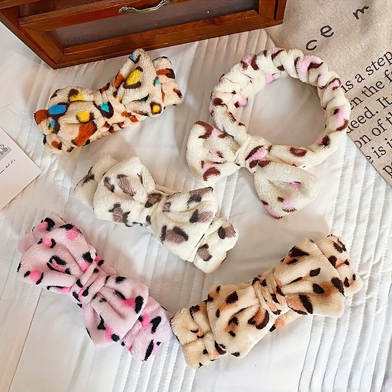 3pcs Leopard Bow Headband for Face Wash Spa Hair Band