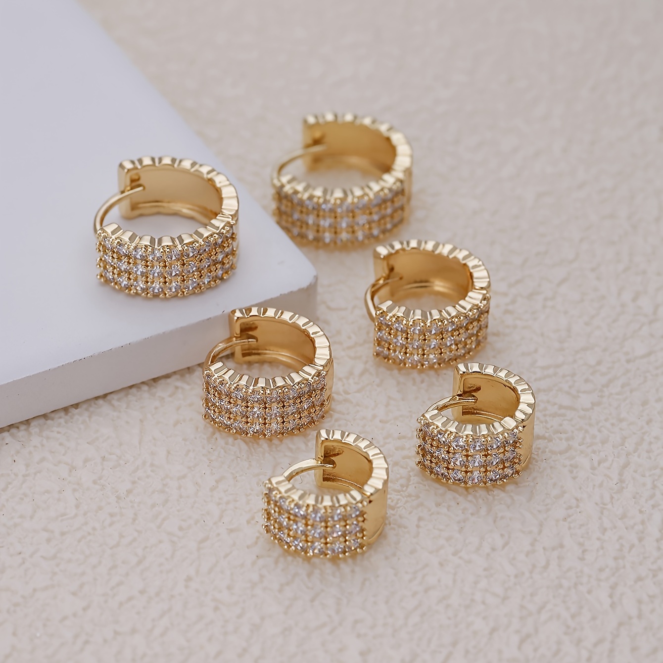Zircon Men's Earrings - Three Rows Design