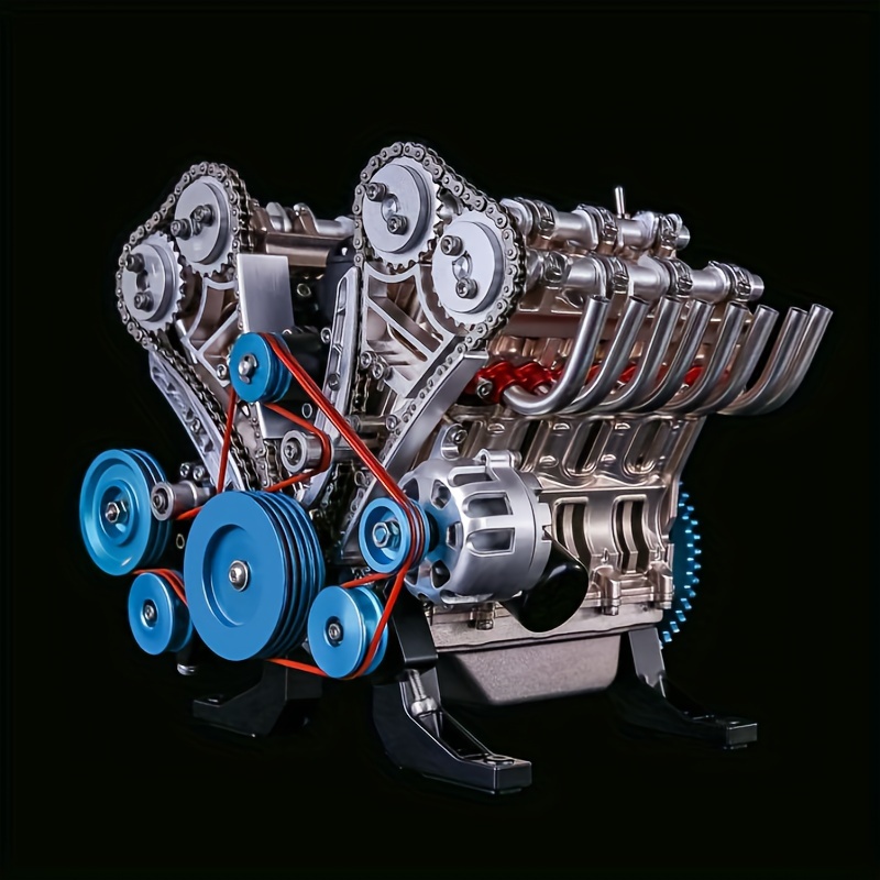  BADEZ Kit de montaje de modelo de motor de vehículo, modelo de  motor V8 eléctrico dinámico de simulación, kit de construcción de automóvil  en línea de 4 cilindros sin ensamblar, mini