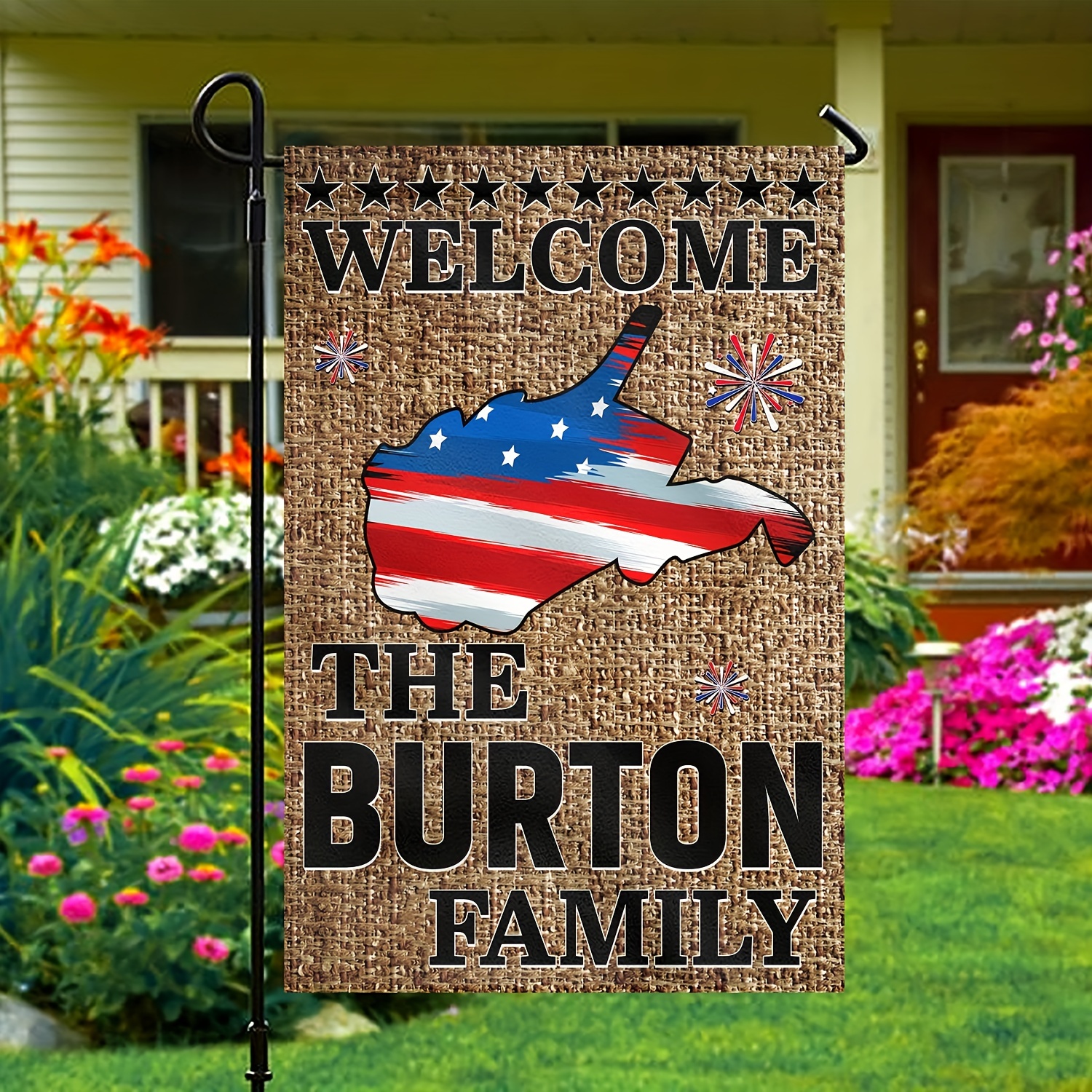 1pc state of west virginia flag personalized memorial day garden flag happy 4th of july flags garden custom patriotic yard flags with family name decor banner for outside no flag pole 12x18 inch details 5