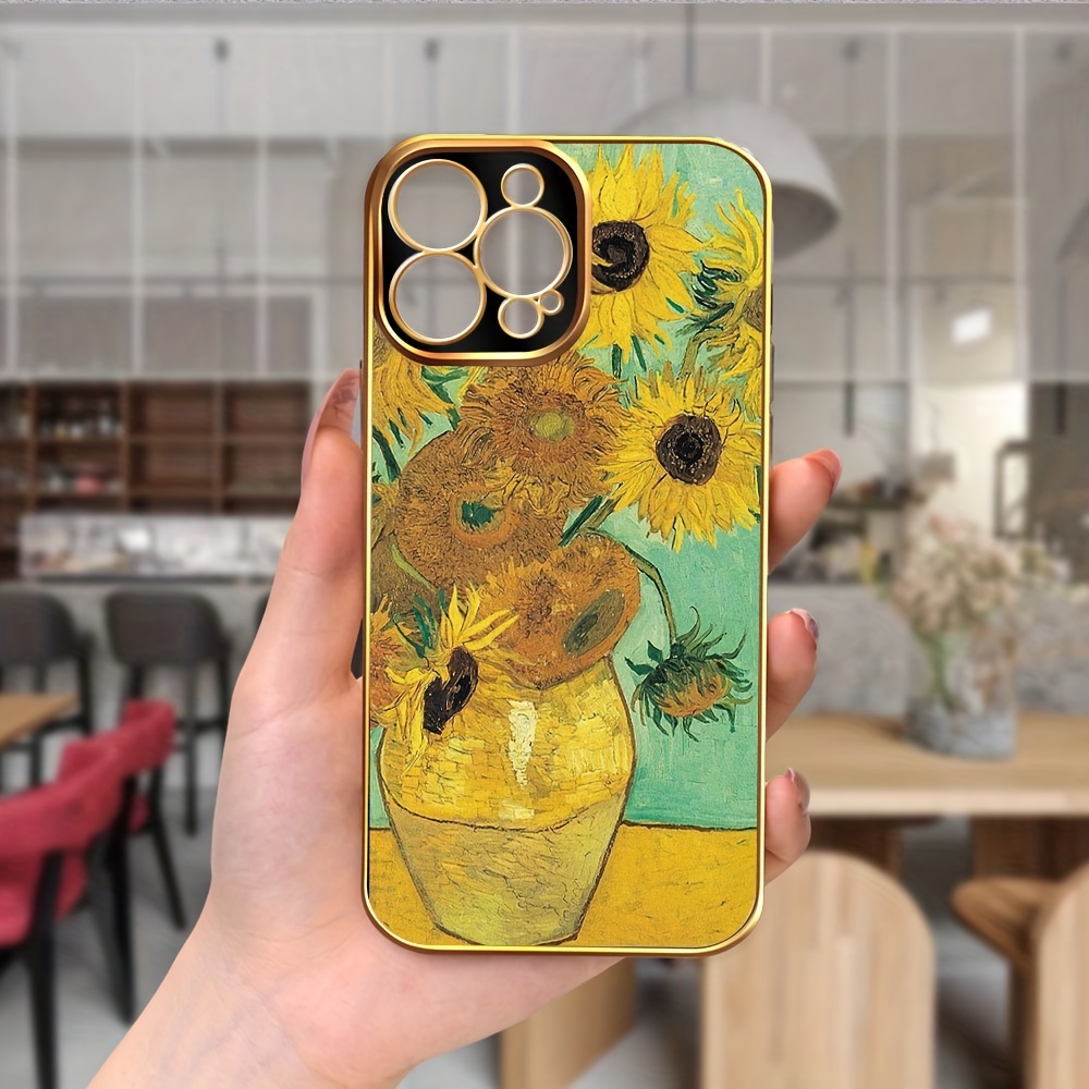 Electroplated Case Oil Painting Art Sunflower Field Around - Temu