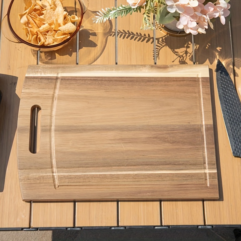 1pc acacia wood rectangular cutting board wooden cutting board household cutting board with slot wooden vegetable board solid wood steak board details 4