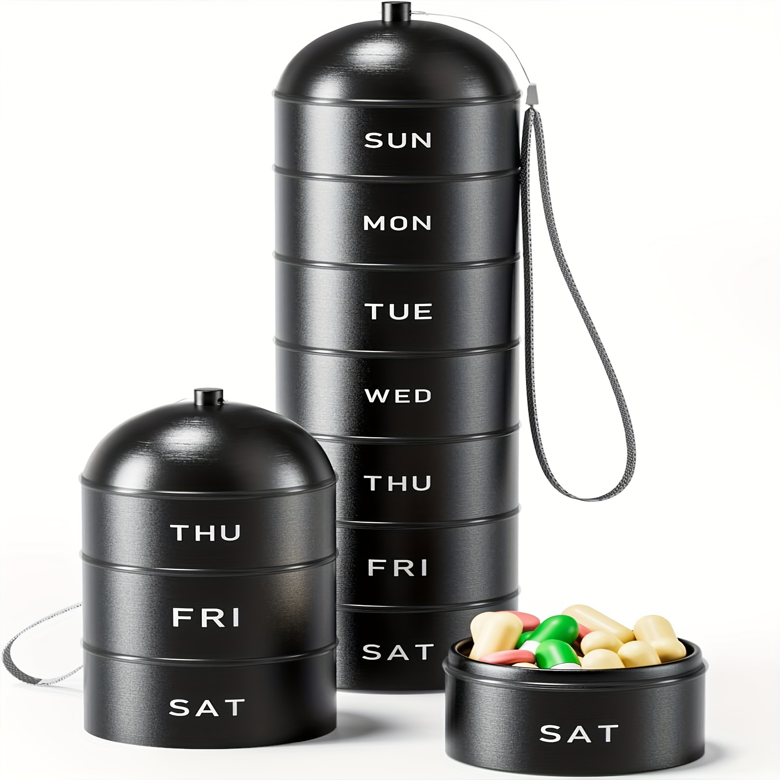 1pc Metal Pill Box Organizer, Weekly Pill Box, 7 Day Pill
