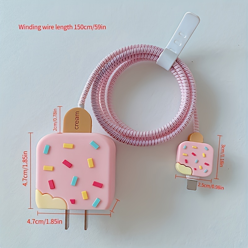 40pcs cute cartoon ice cream cable charger protector cargador set for iphone  USB cord protector free shipping