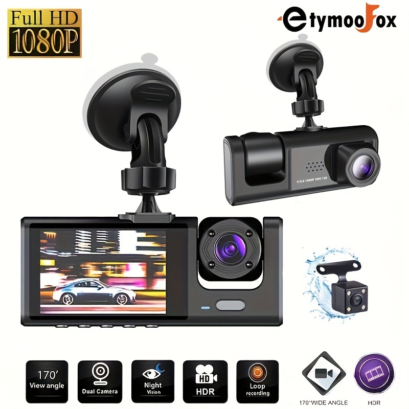 3 Camera Lens Car Dvr 3 channel Dash Cam Hd 1080p Front And - Temu