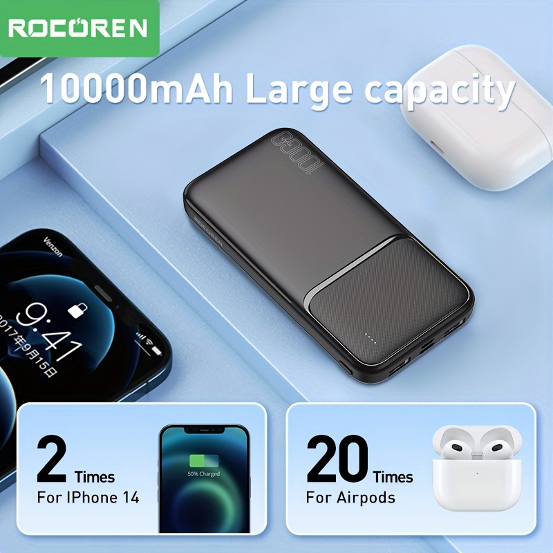 Rocoren Power Bank 10000mah Portable Battery Charger Iphone - Temu