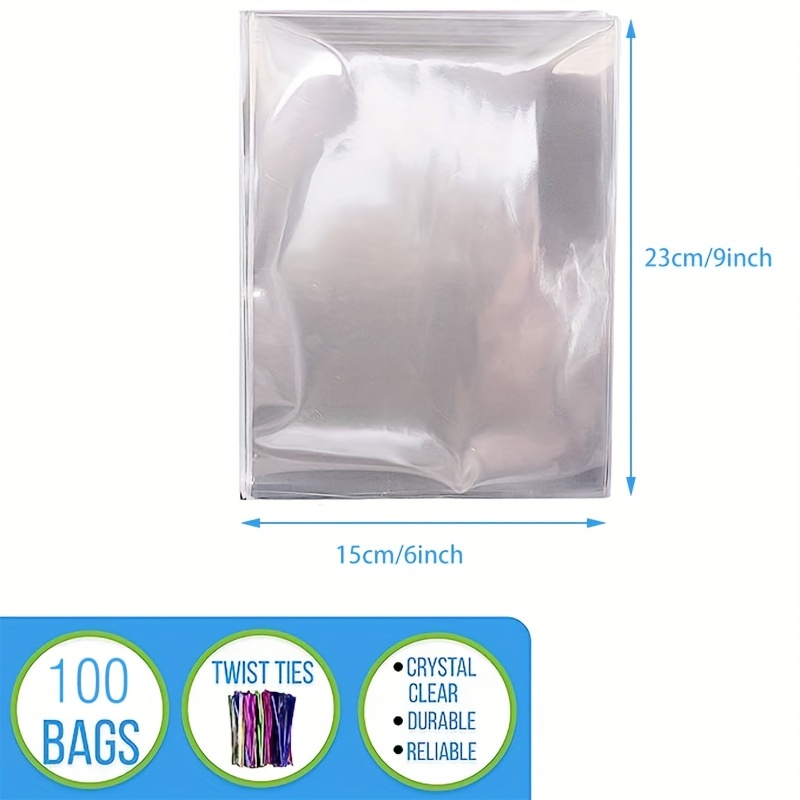 Clear Plastic Cellophane Bags with 4 Colored Twist Ties for Gifts