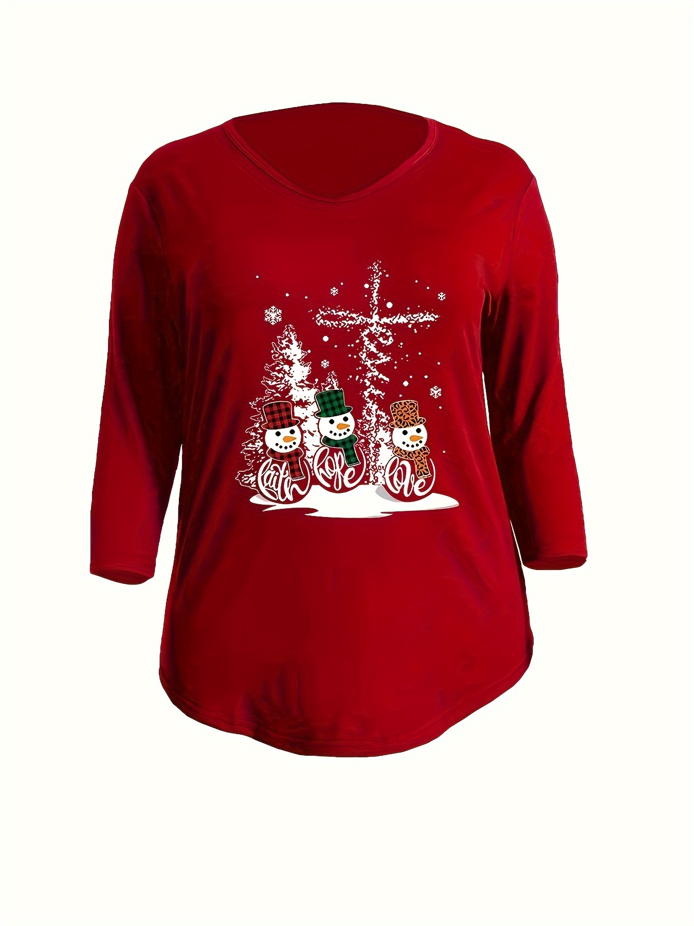 Plus Size Christmas Casual T shirt Women's Plus Snowman - Temu