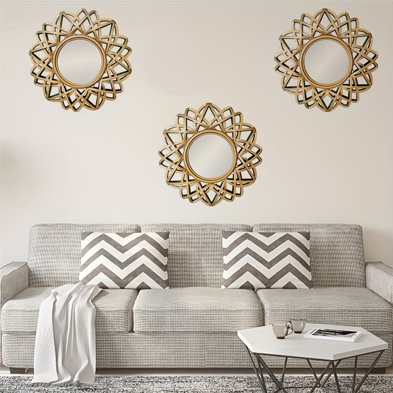 Espejo de pared circular de 18 pulgadas con cuerda para colgar, marco  redondo de metal dorado, espejo de acento para decoración del hogar -0970RZ