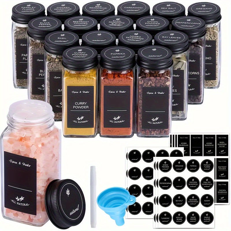 SpaceAid 24 Pcs Spice Jars with Bamboo Lids and Labels, Empty 4oz Glass  Bottles, Minimalist Farmhouse Stickers with Funnel, Seasoning Containers  for