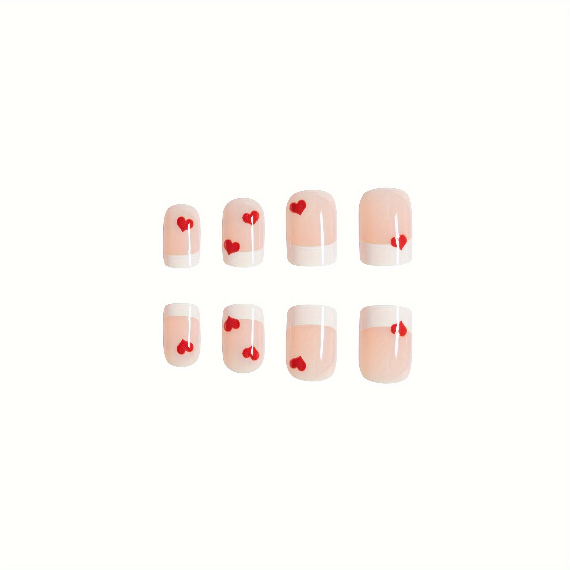 24pcs set glossy red love press on nails short square ballerina on nails white french fake nails glossy full cover false nails acrylic stick on nails for women girls details 1