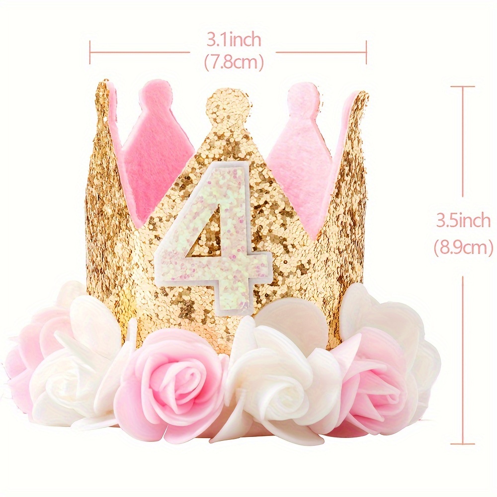 1pc Decoración Cumpleaños 4 Años Niñas Sombrero Corona Rosa - Temu Mexico