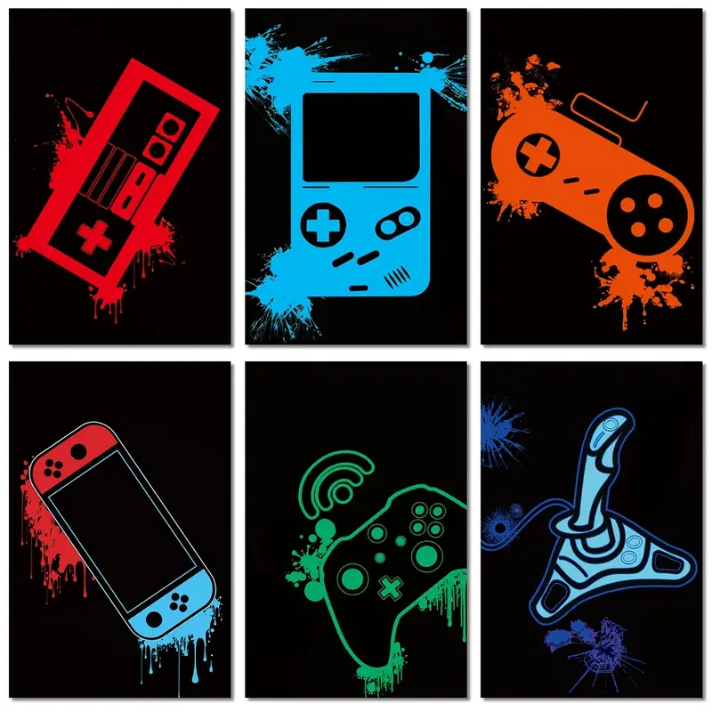 6pcs/set Neon Video Game Room Decor Posters For Teen Boys - Aesthetic Gamer  Wall Art For Bedroom Decor - Frameless 18x12inch Posters