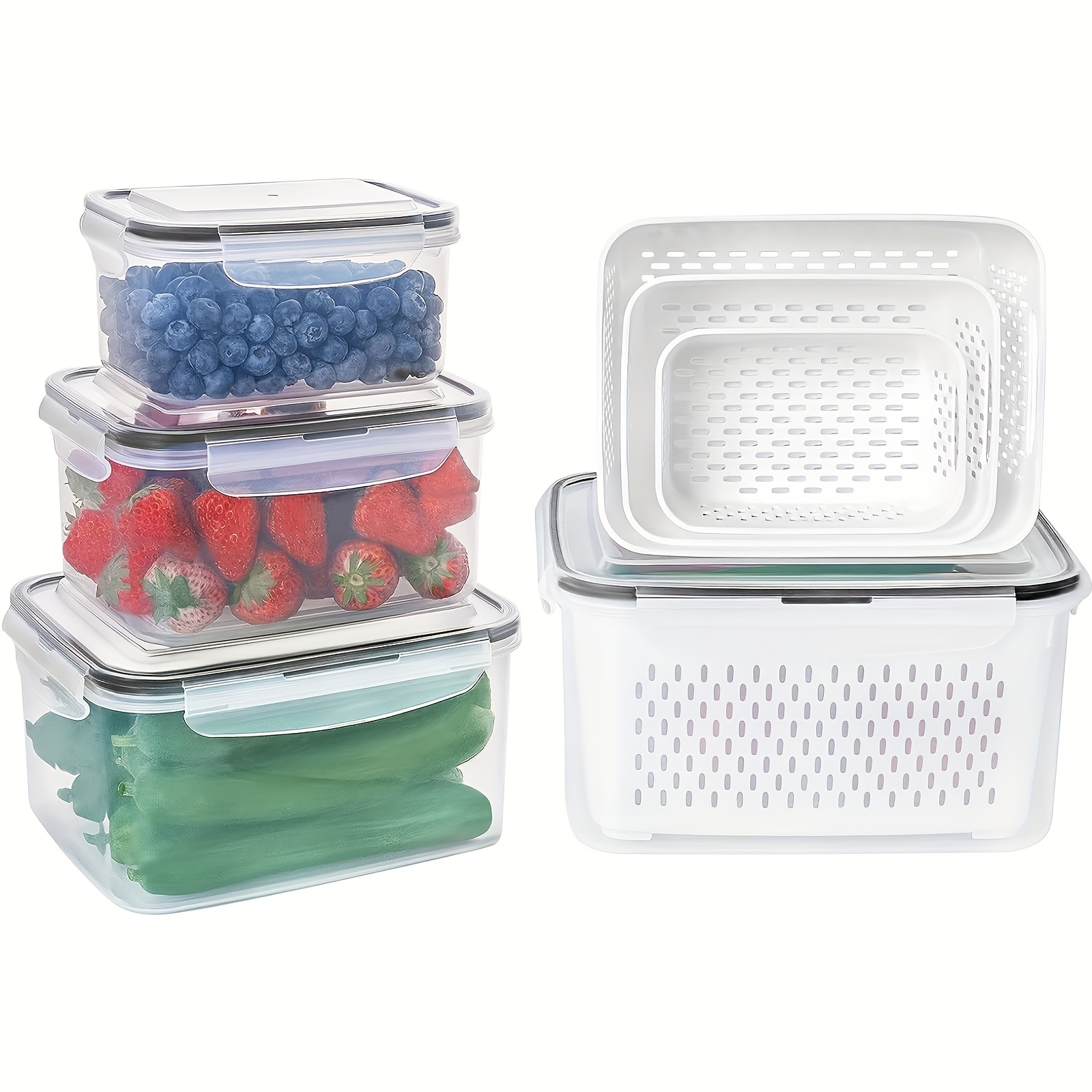 Pp Fruit Storage Organizer For Fridge With Detachable Colander And