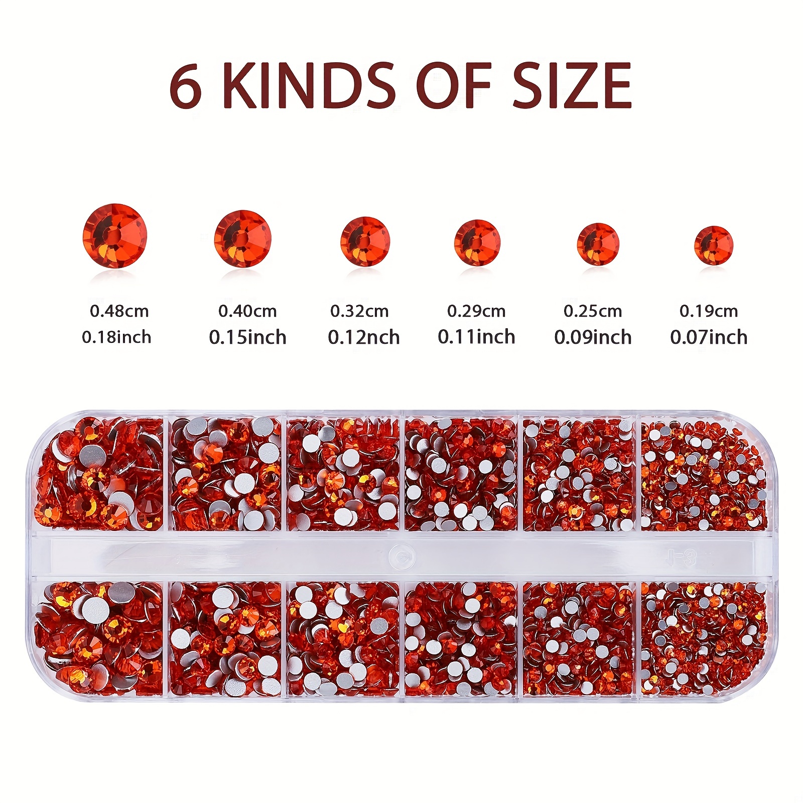 2600pcs Orange Red Flat Back Rhinestone Round Crystal Nail Gems