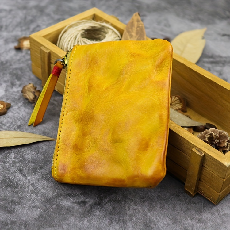 Unisex Geldbörse Kieselleder - 13,5 Cm Kompakt, Mit Münzfach, Orange