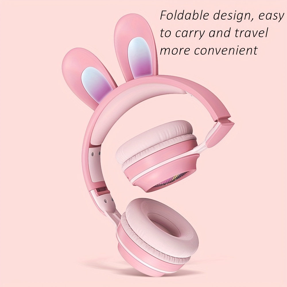 Wireless Headphones Mic Cute Rabbits Girls Rgb Led Stereo Temu