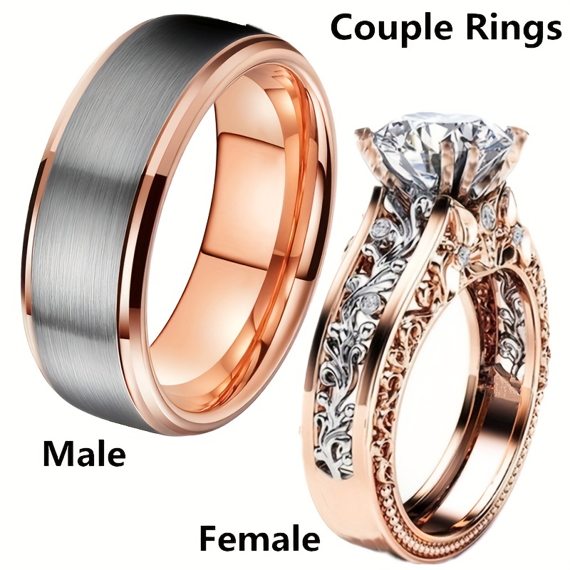 Couples Rings Engagement Rings Black Women Wedding Stainless - Temu