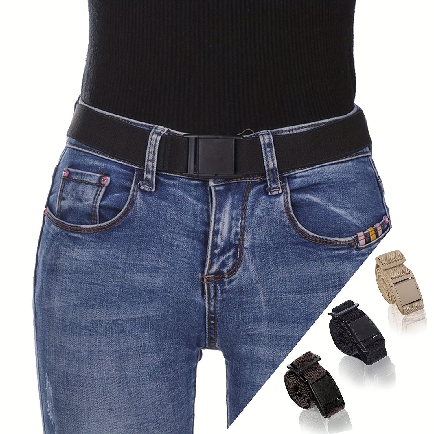 

Unisex Invisible Stretch Belt Solid Color No Show Elastic Waist Belt Flat Buckle Solid Color Belts For Jeans Pants