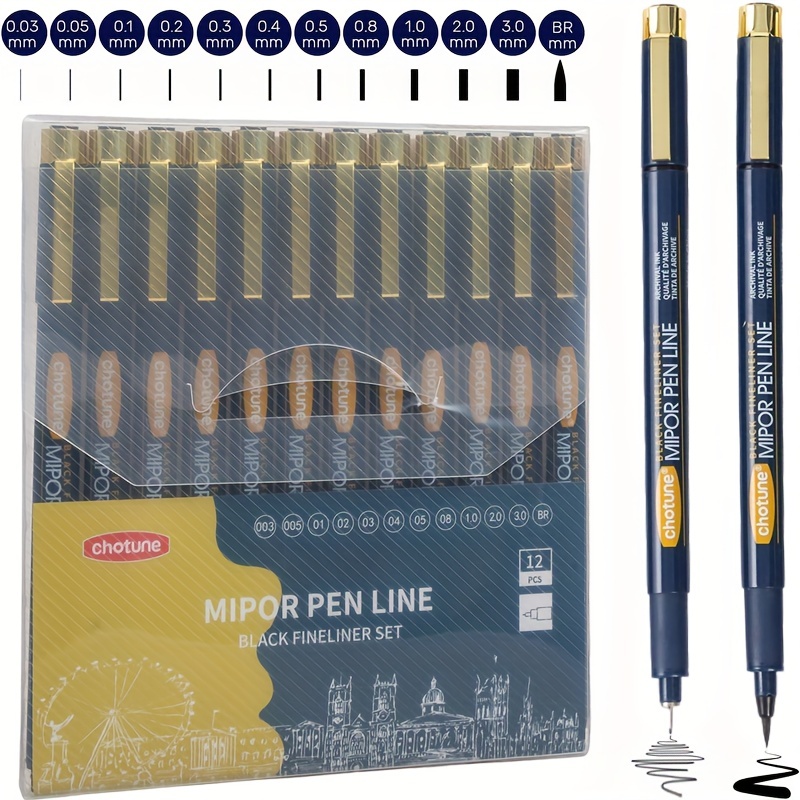 Black Fine Point Pens Set of 6 - Drawing Fineliner Pens with Japanese  Archival Ink and Various Size Tip - No Bleed Marker Fine Tip Pens for Art